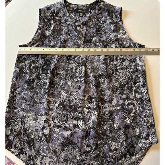Nine West Women's S Whimsigoth V Neck Sleeveless Blouse Black Purple Floral Boho - Picture 7 of 9